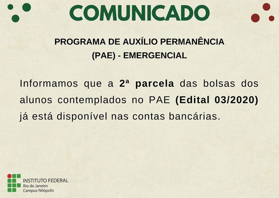 Comunicado PAE (20-05)