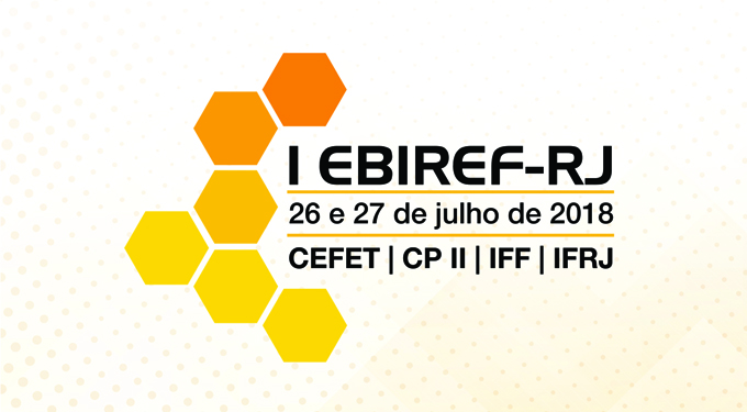 Logo com hexágonos amarelos e o nome do evento e das instituições da Rede Federal do Rio